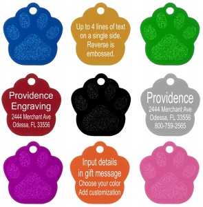 Pet ID Tags Various Colors Paw Shaped