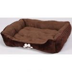 HappyCare Textiles Reversible Rectangle Pet Bed with Dog Paw Printing, Coffee