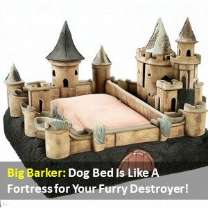 A dog bed designed like a medieval castle, complete with turrets and a moat