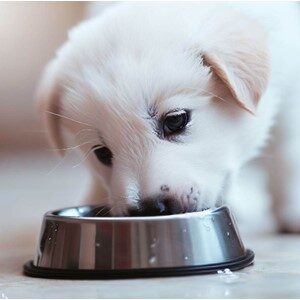 Puppy Drinking Water Out of His Bowl