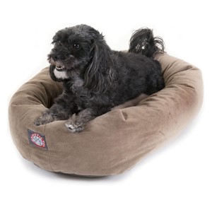 Pictured is the Majestic Pet Suede Bagel Dog Bed Stong