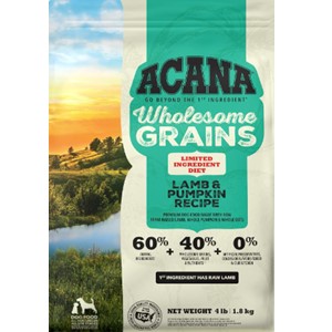 Pictured is the Acana Lamb & Pumpkin Recipe Adult Dogs Dry Dog Food