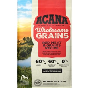 Pictured is the Acana Red Meat & Grains Recipe Dry Dog Food