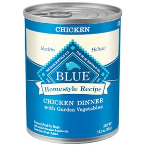 Pictured is the Blue Buffalo Homestyle Chicken Dinner Wet Dog Food