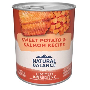 Pictured is the Natural Balance Sweet Potato Salmon Wet Dog Food