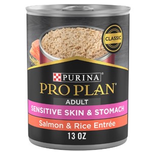 Pictured is the Purina Pro Plan Sensitive Skin Wet Dog Food