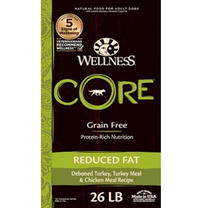 Pictured is the Wellness Core Adult Reduced Fat Dry Dog Food